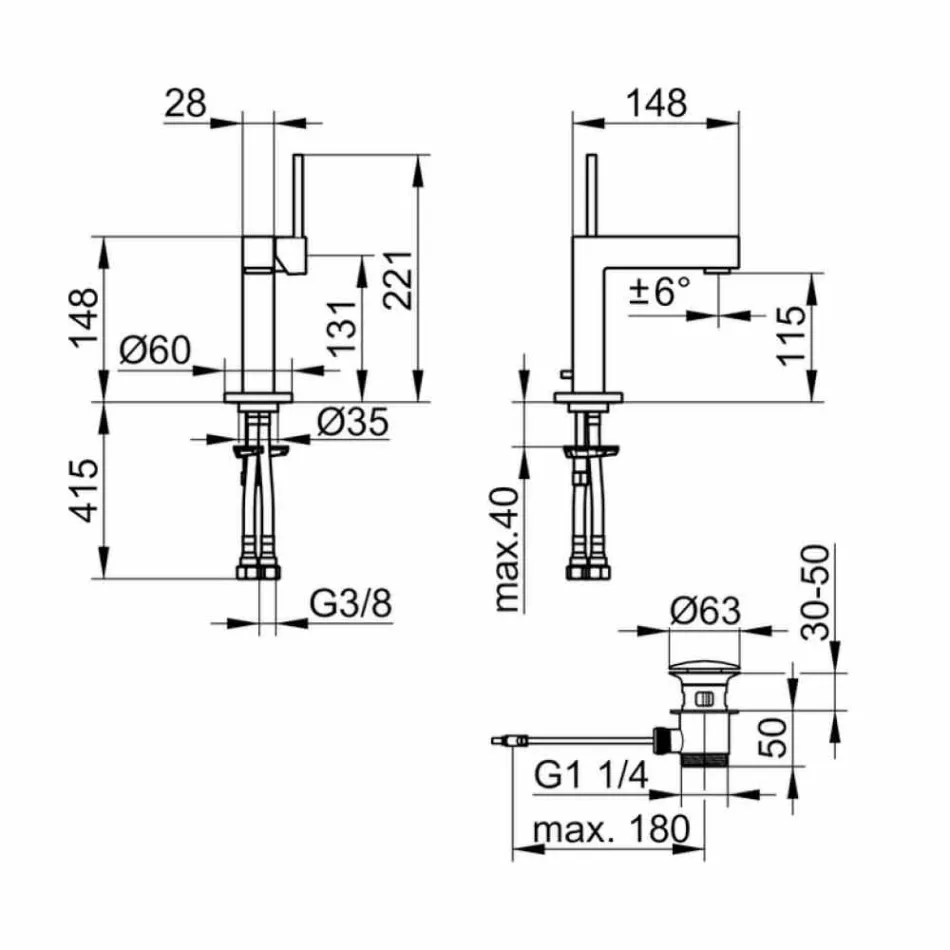 Moderne badkamer wastafelmengkraan in verchroomd metaal - Girino Viadurini