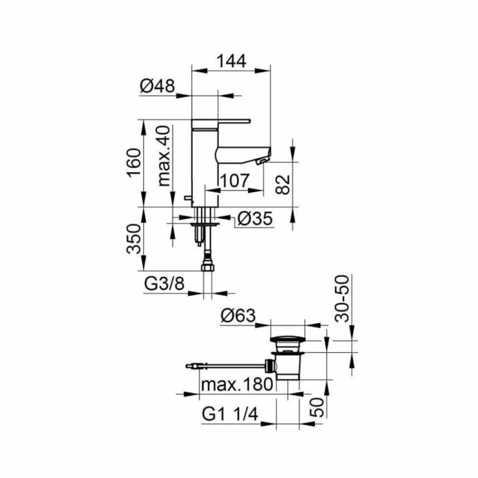 Modern design eengreepsmengkraan voor badkamerwastafel in metaal - Zanio Viadurini