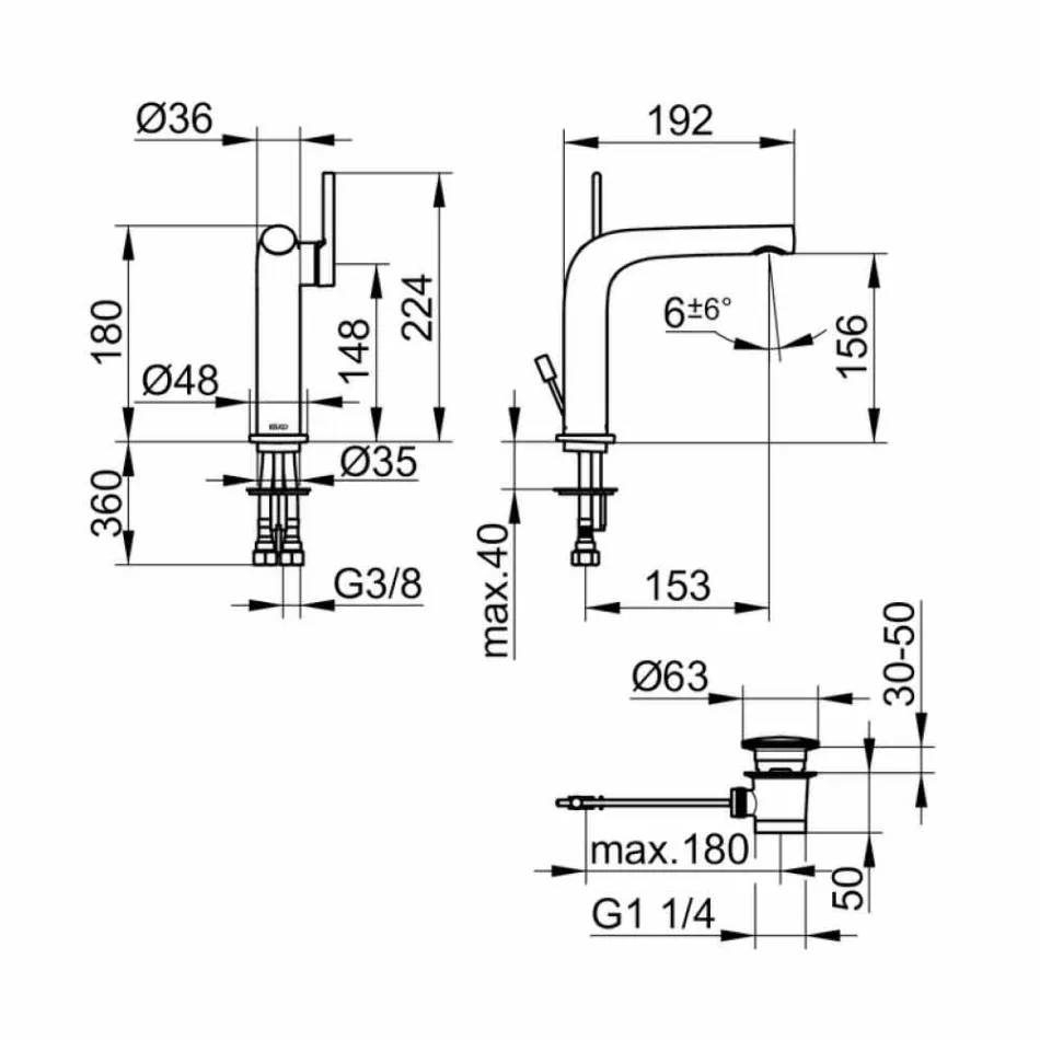 Moderne eengreeps wastafelmengkraan met metalen afvoer - Pinto Viadurini