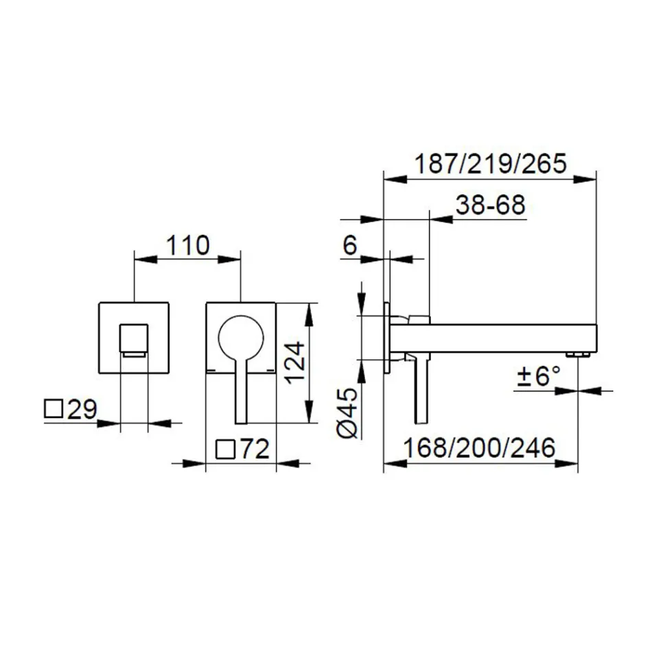 Eéngreeps wastafelmengkraan wandmontage in messing - Erik Viadurini