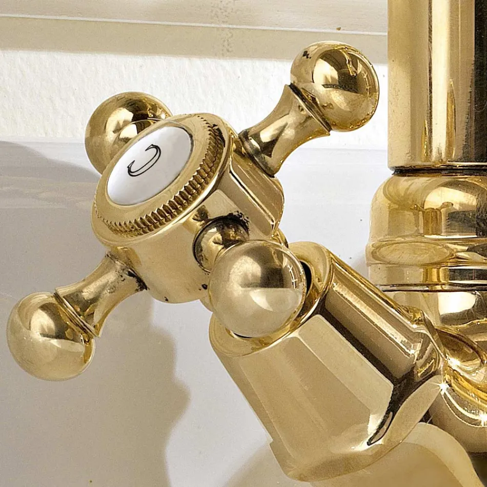 Vintage design wastafelmengkraan met één gat in messing, gemaakt in Italië - Ursula Viadurini