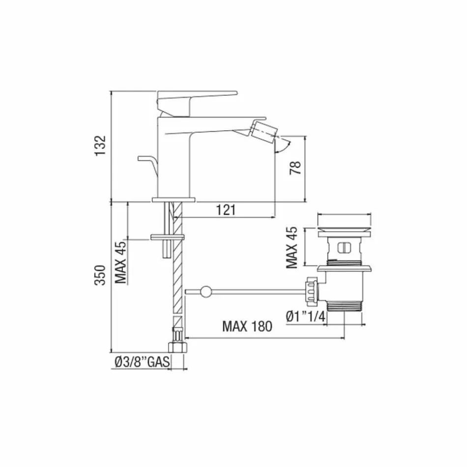 Bidetmengkraan met verchroomde afvoer Made in Italy - Galla Viadurini