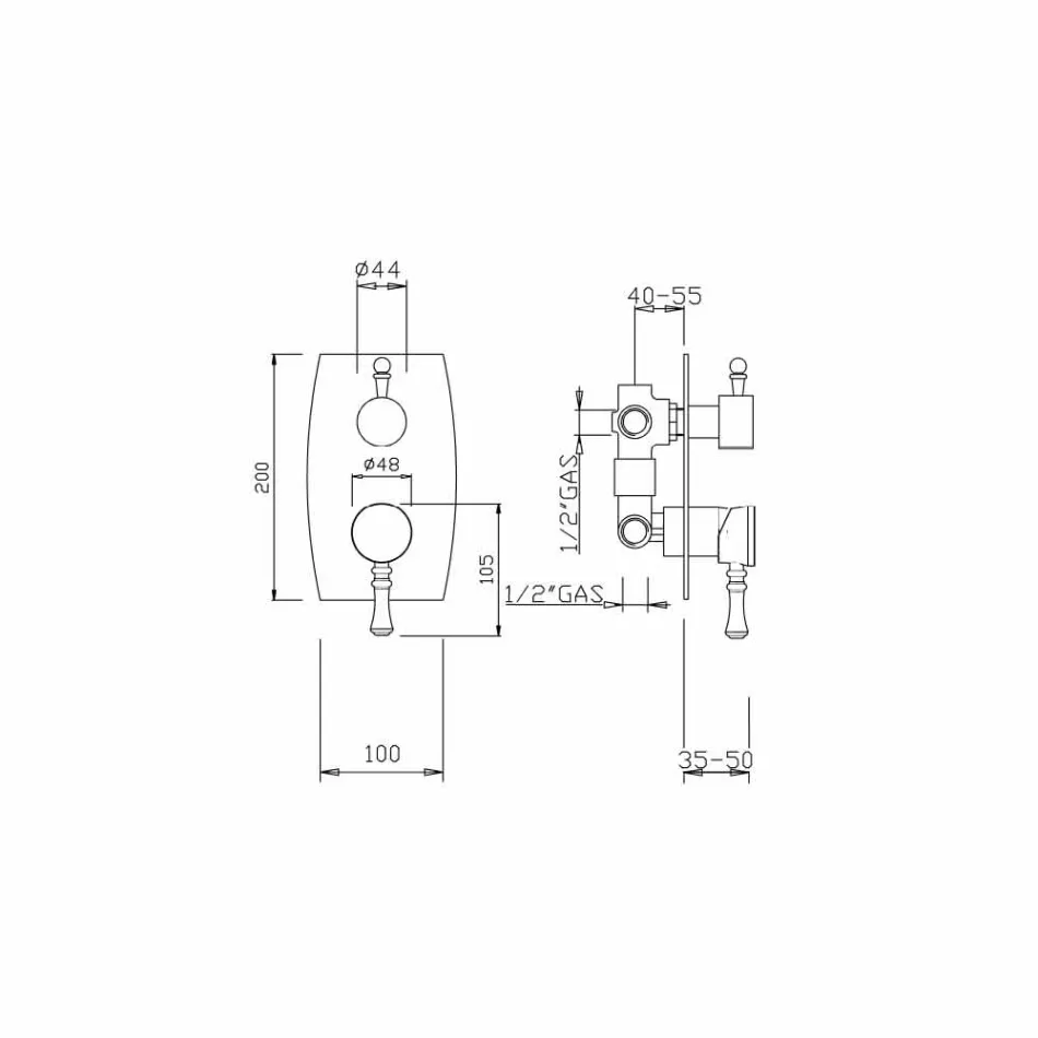 Douchemengkraan met 3-weg omstelling Made in Italy - Neno Viadurini