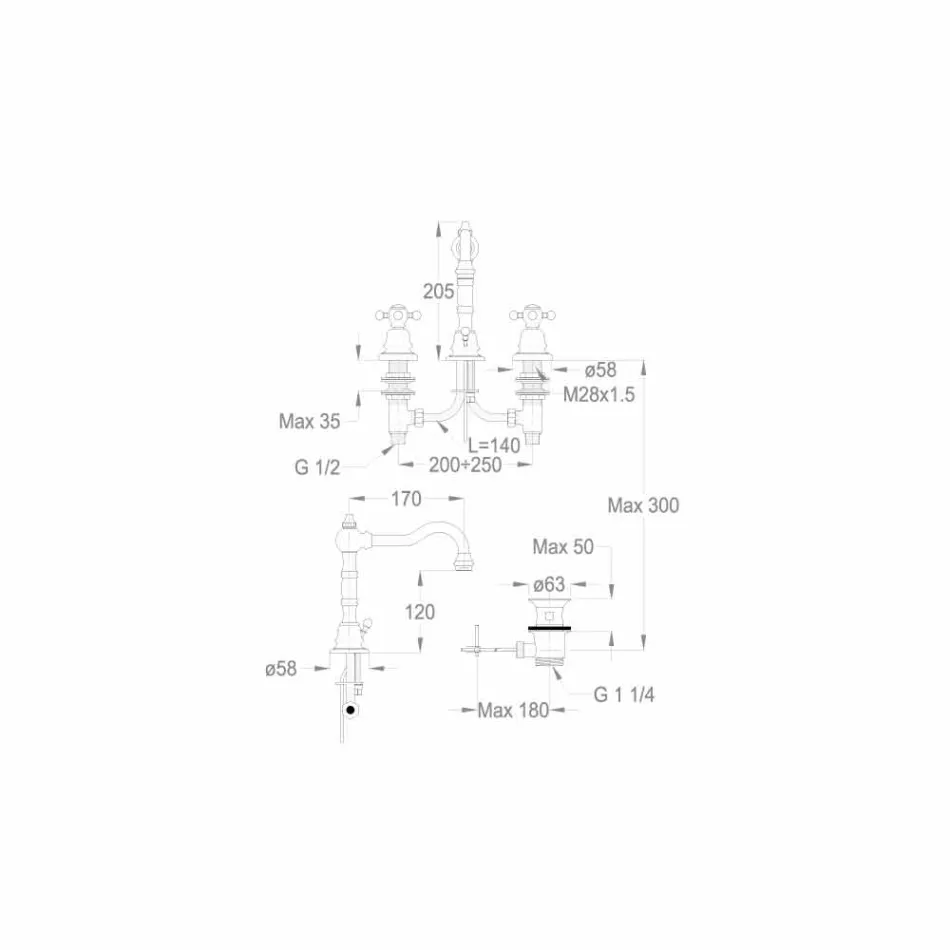 Moderne messing driegats wastafelmengkraan Made in Italy - Binsu Viadurini