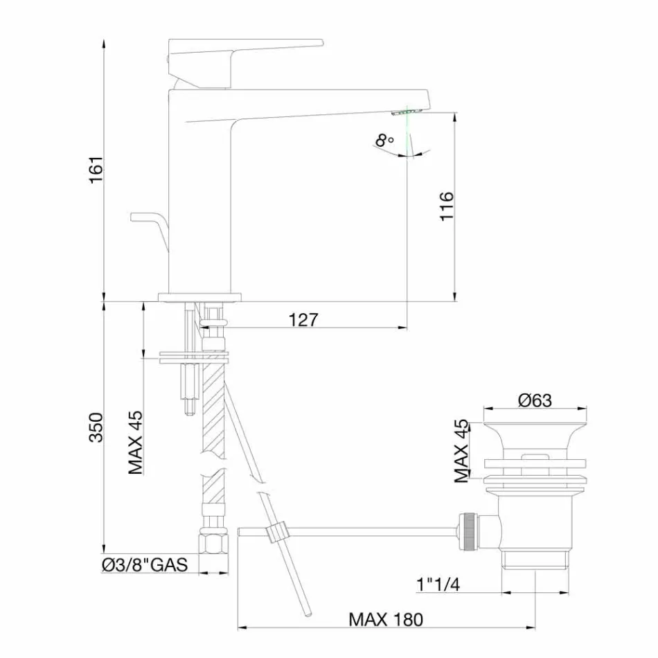 Badkamer wastafelmengkraan met afvoer in verchroomde afwerking Made in Italy - Galla Viadurini