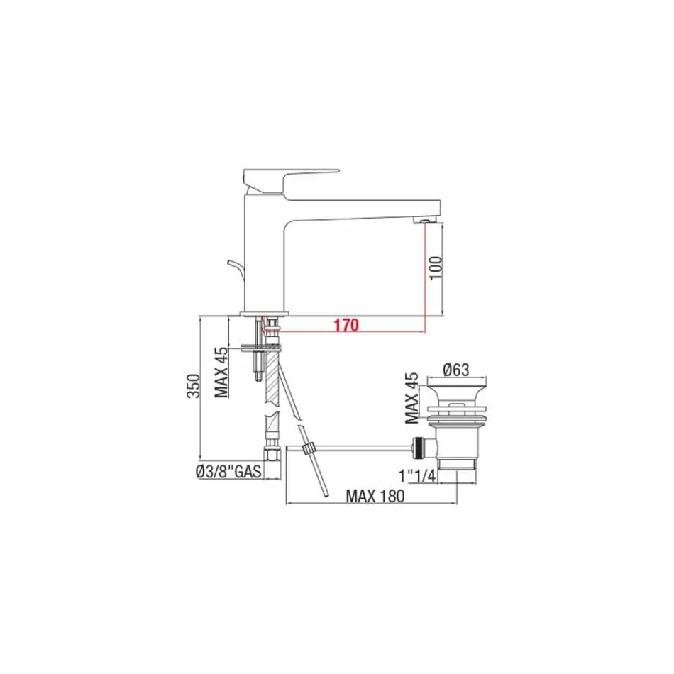 Wastafelmengkraan met koperen afvoer Made in Italy - Sindra Viadurini