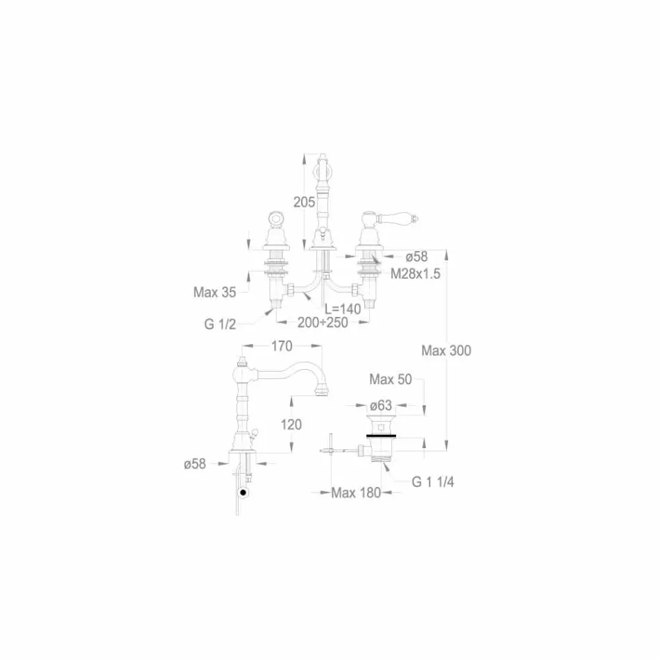 Wastafelmengkraan voor aanrecht in verchroomd messing Made in Italy - Binsu Viadurini