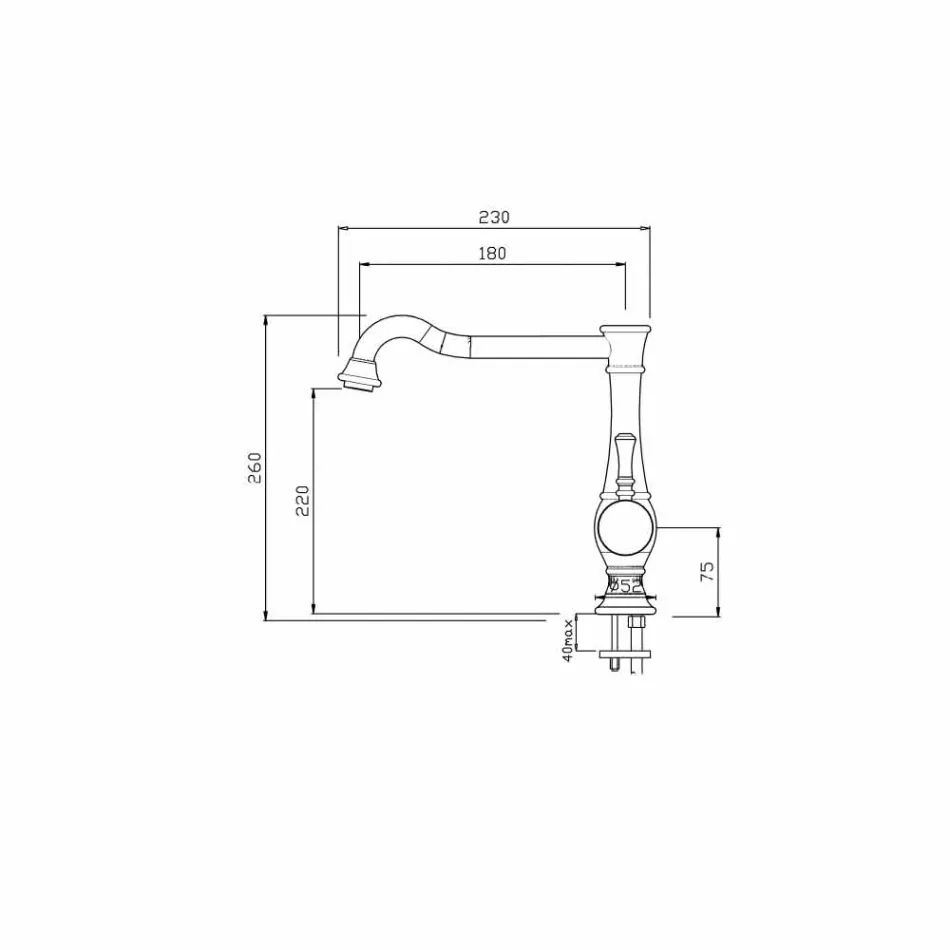 Wastafelmengkraan met hoge draaibare uitloop Made in Italy - Neno Viadurini