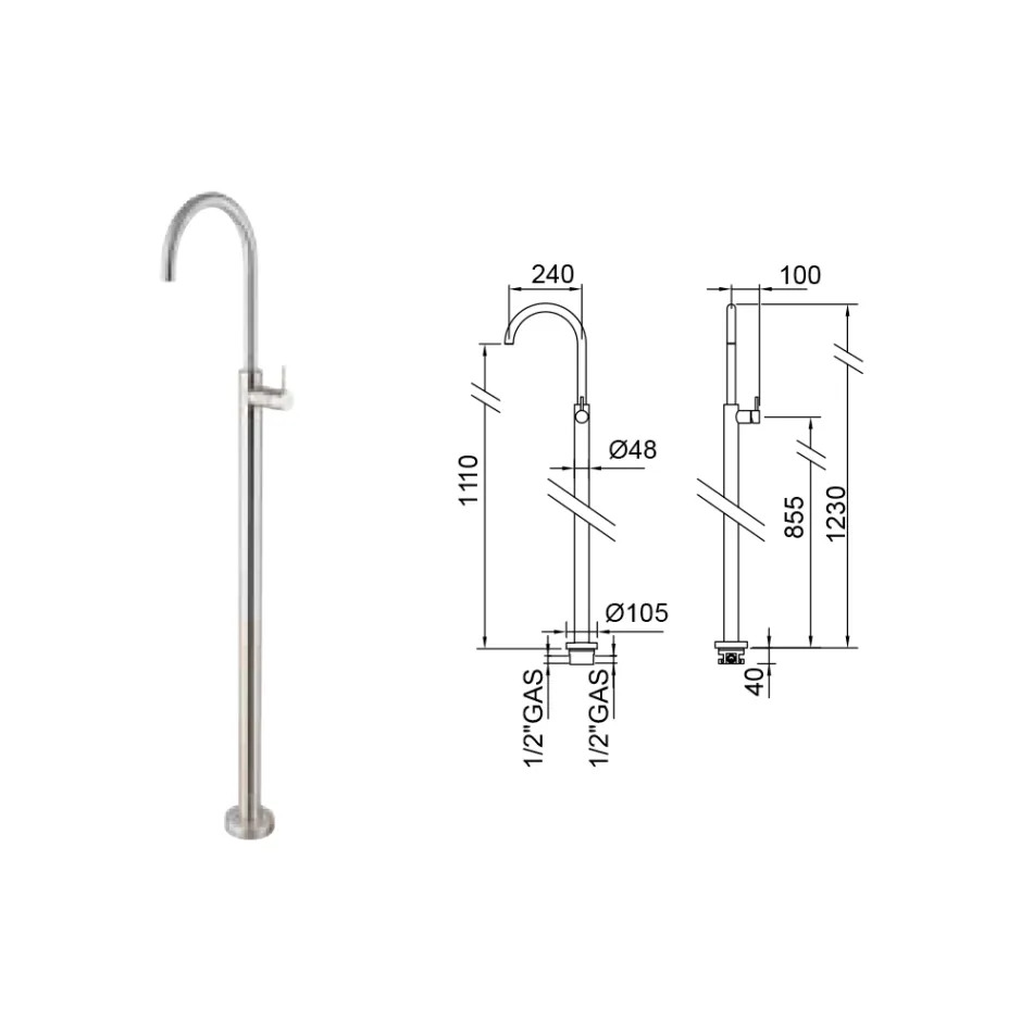 Staande wastafelmengkraan van AISI 316L staal, gemaakt in Italië - Artigli Viadurini