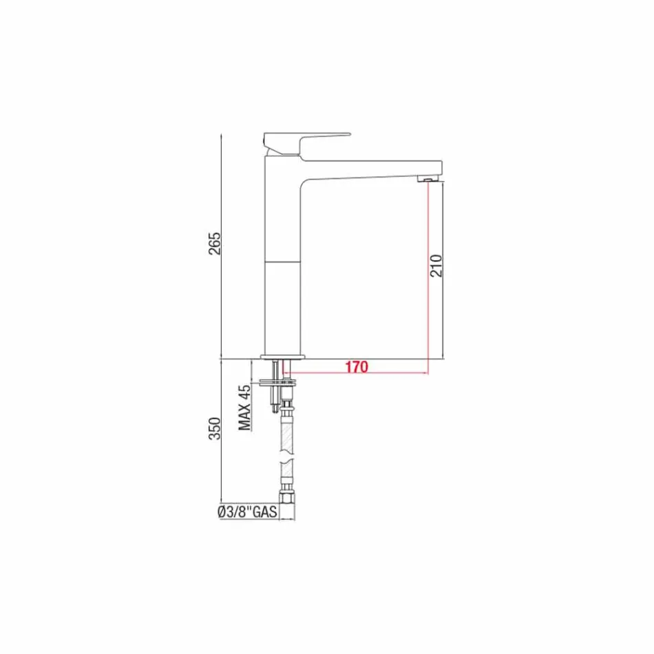 Messing verlengde wastafelmengkraan zonder afvoer Made in Italy - Sindra Viadurini