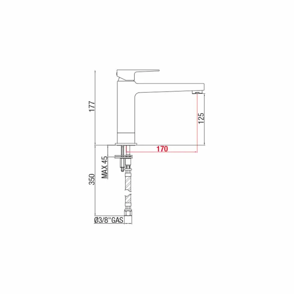 Verlengde mixer zonder afvoer voor wastafel in messing Made in Italy - Sindra Viadurini