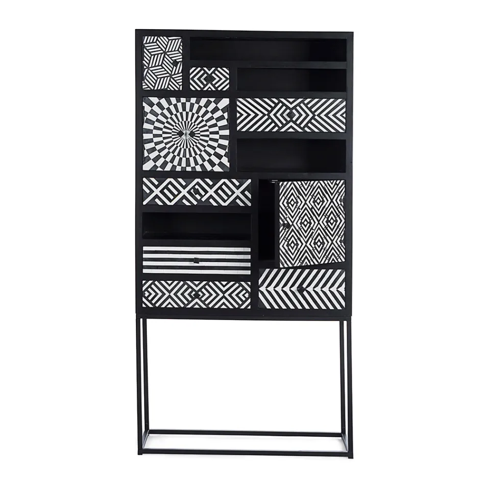 Etnische mozaïekkast 4 deuren 6 laden in mangohout - Vanitoso Viadurini