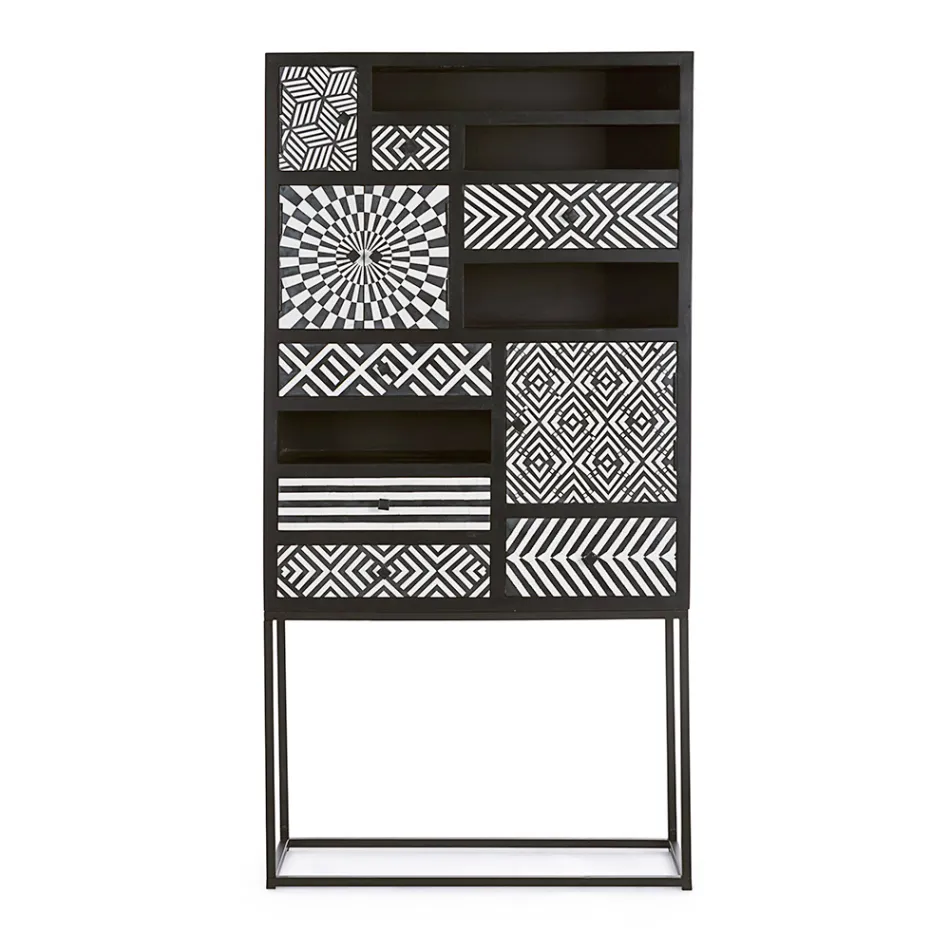 Etnische mozaïekkast 4 deuren 6 laden in mangohout - Vanitoso Viadurini