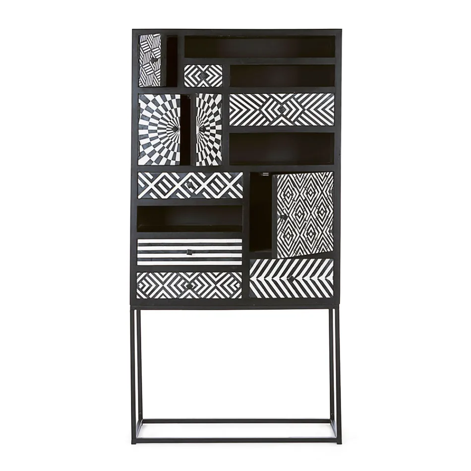 Etnische mozaïekkast 4 deuren 6 laden in mangohout - Vanitoso Viadurini