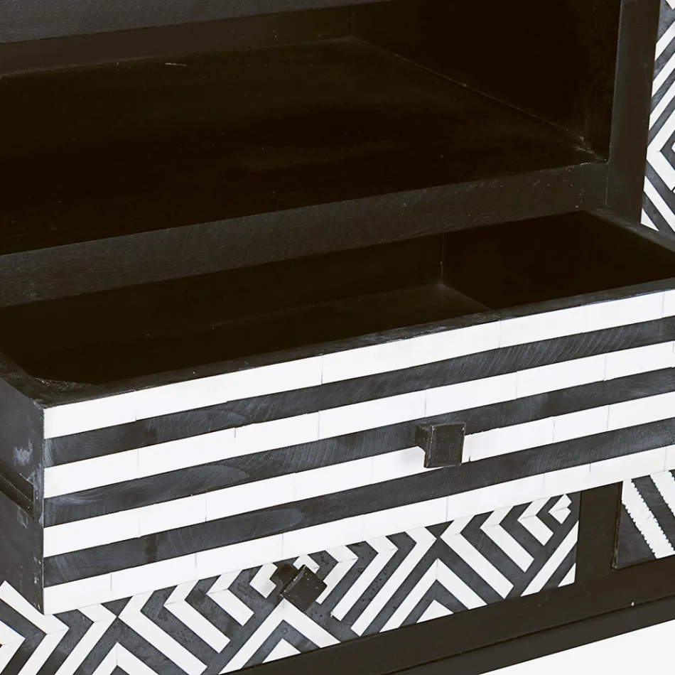 Etnische mozaïekkast 4 deuren 6 laden in mangohout - Vanitoso Viadurini