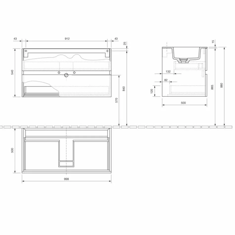 Hangkast voor badkamer met geïntegreerde wastafel in 3 afmetingen - Marione Viadurini