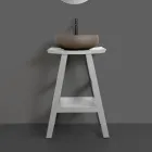 Badkamermeubels met houten afwerking en grijs halfgebogen blad - Raomi Viadurini