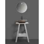 Badkamermeubels met houten afwerking en grijs halfgebogen blad - Raomi Viadurini