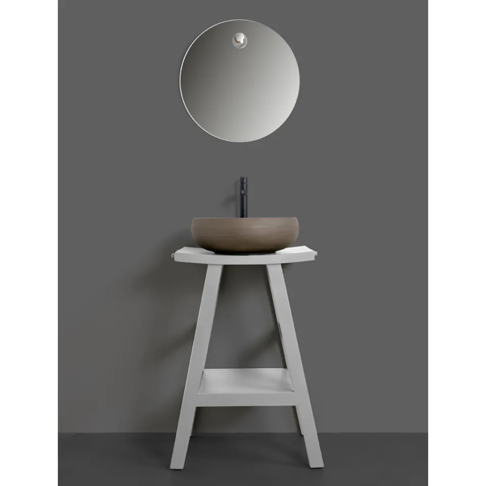 Badkamermeubels met houten afwerking en grijs halfgebogen blad - Raomi Viadurini