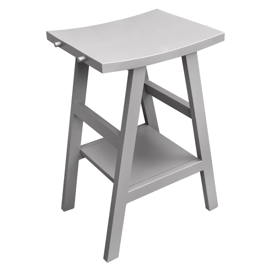 Badkamermeubels met houten afwerking en grijs halfgebogen blad - Raomi Viadurini