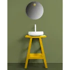 Badkamermeubels van teruggewonnen teak met gele halfgebogen bovenkant - Raomi Viadurini