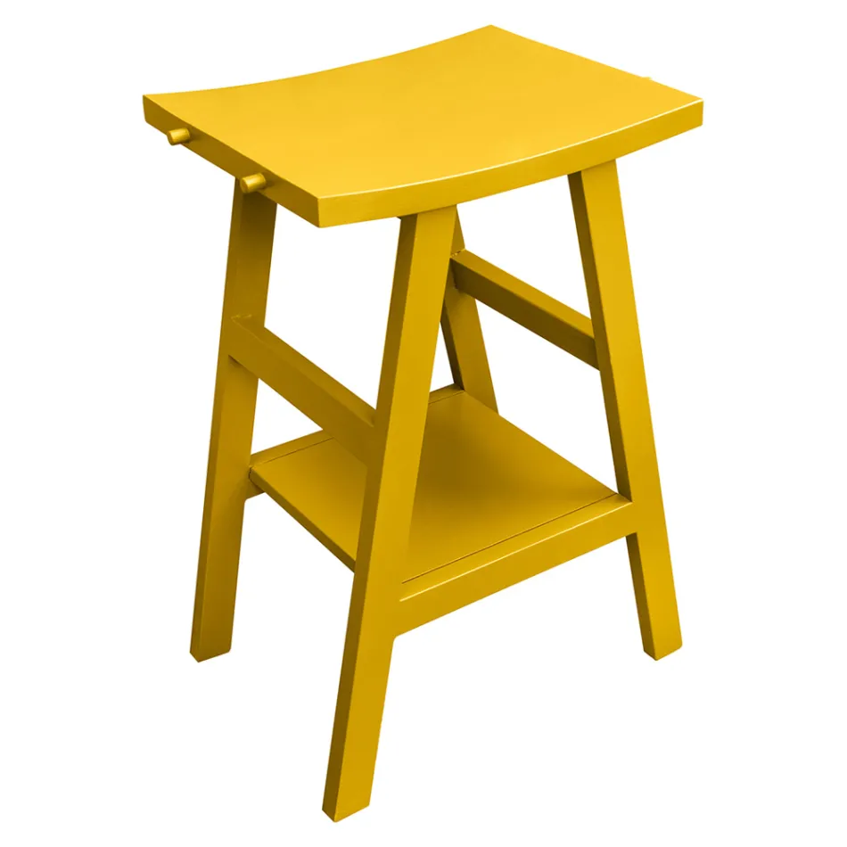 Badkamermeubels van teruggewonnen teak met gele halfgebogen bovenkant - Raomi Viadurini