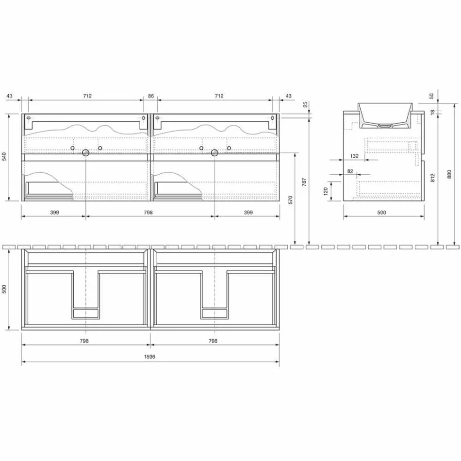 Hangend badkamermeubel met dubbele ingebouwde wastafel, modern design - Dumbo Viadurini
