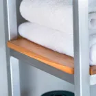 Kolom badkamerkast in teak en staal met 4 open planken - Tamburino Viadurini