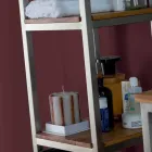 Kolom badkamerkast in teak en staal met 4 open planken - Tamburino Viadurini