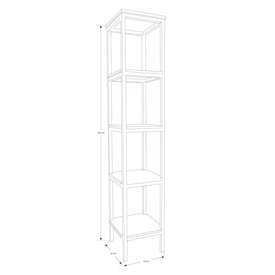 Kolom badkamerkast in teak en staal met 4 open planken - Tamburino Viadurini