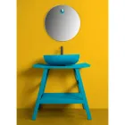 Blauwe teak staande badkamerkast en handige plank met half gebogen blad - Crina Viadurini