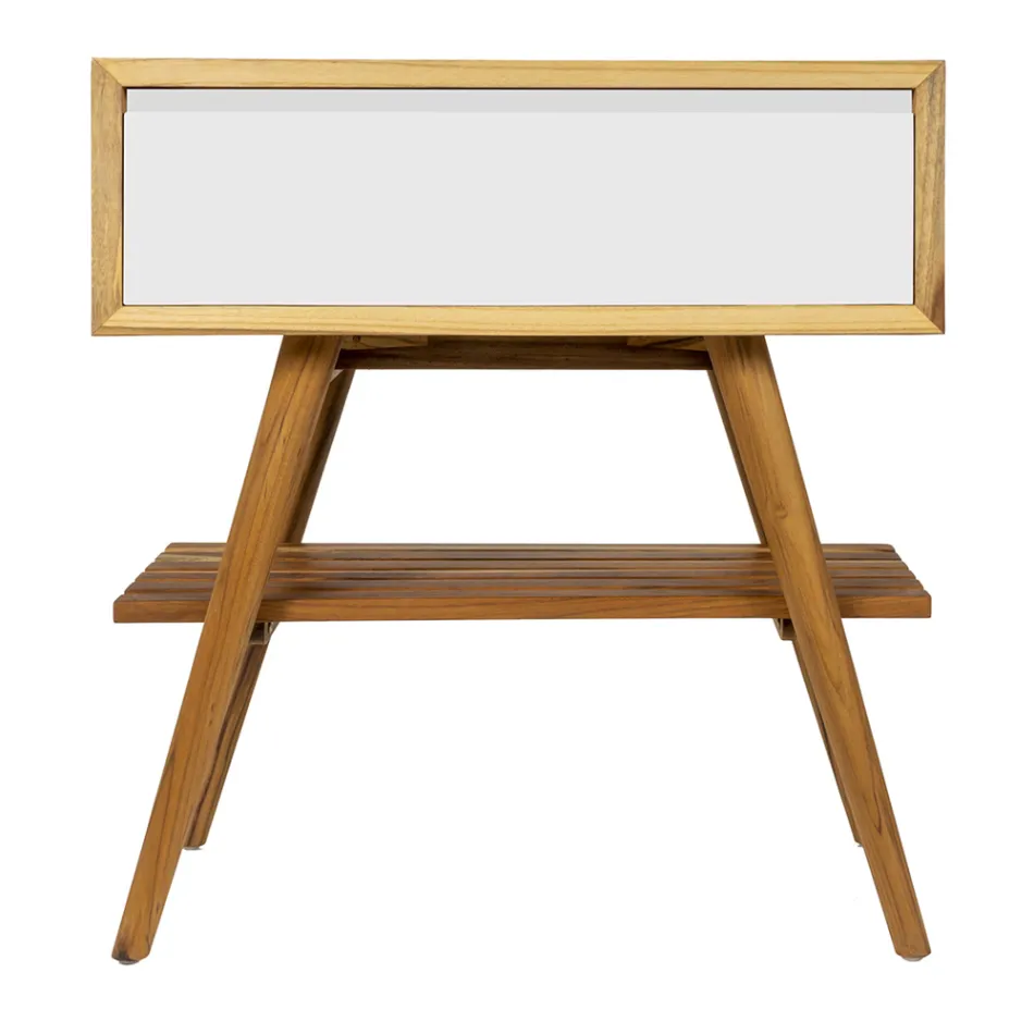 Badkamerkast op de vloer in teruggewonnen teak en wit steunblad - Gatien Viadurini