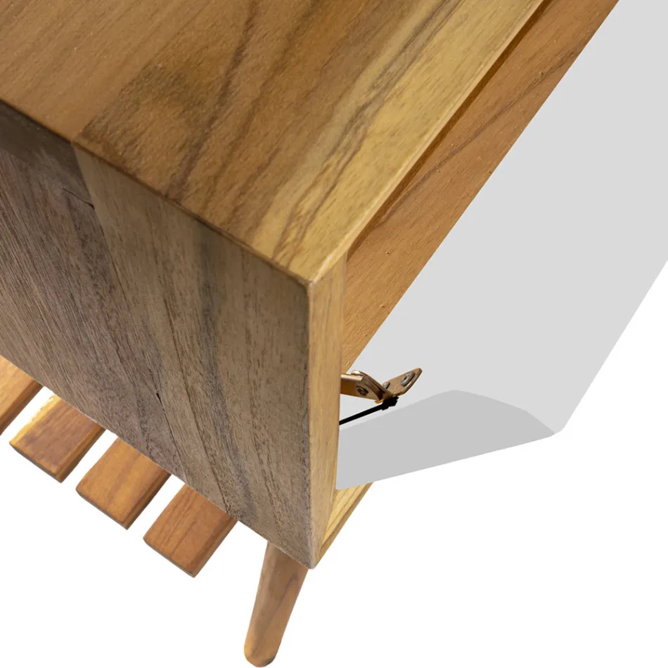 Badkamerkast op de vloer in teruggewonnen teak en wit steunblad - Gatien Viadurini