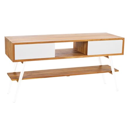 Wit badkamermeubel in natuurlijk teak modern design met witte lades - Hamadou Viadurini