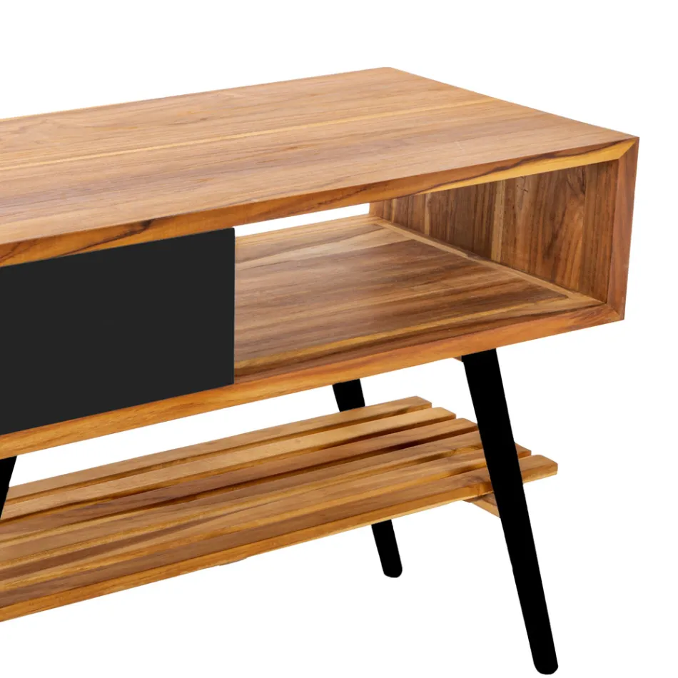 Moderne zwarte badkamerkast in natuurlijk teak met lades - Benoit Viadurini