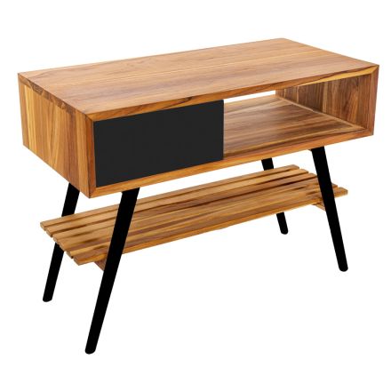 Moderne zwarte badkamerkast in natuurlijk teak met lades - Benoit Viadurini