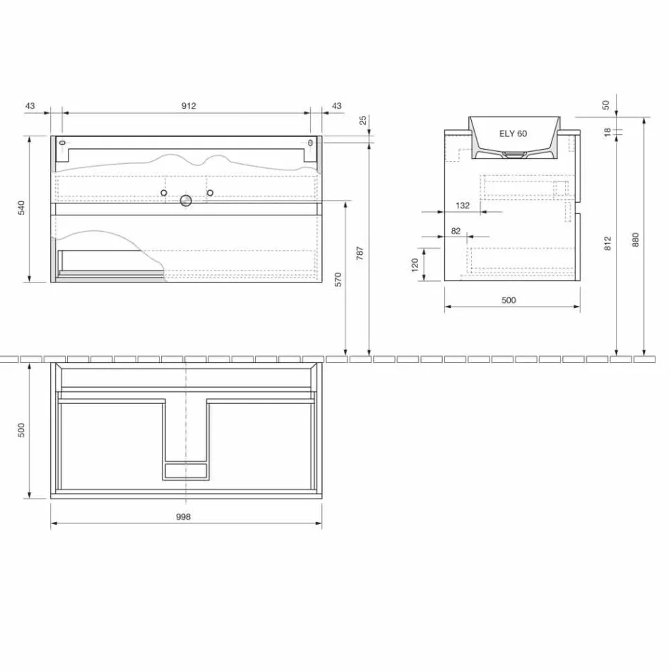 Badkamermeubel met ingebouwde wastafel, modern hangend design - Casimira Viadurini