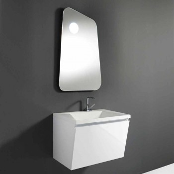 Badkamermeubel met wastafel en spiegel, modern design in wit hout en hars - Fausta