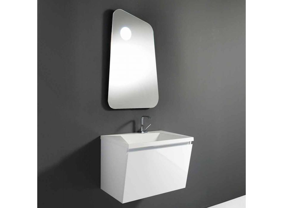 Badkamermeubel met wastafel en spiegel, modern design in wit hout en hars - Fausta