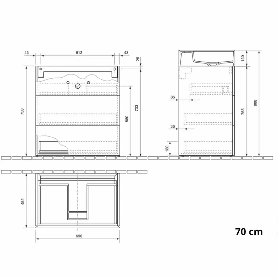 Modern design vloerkast in laminaat met wastafel van hars - Pompei Viadurini