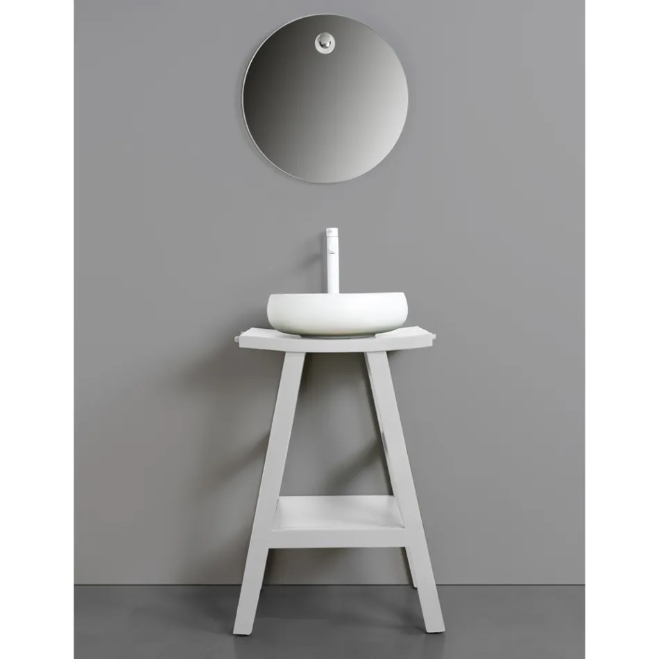 Design badkamermeubel in naturel teak met mat wit blad en steun - Raomi Viadurini