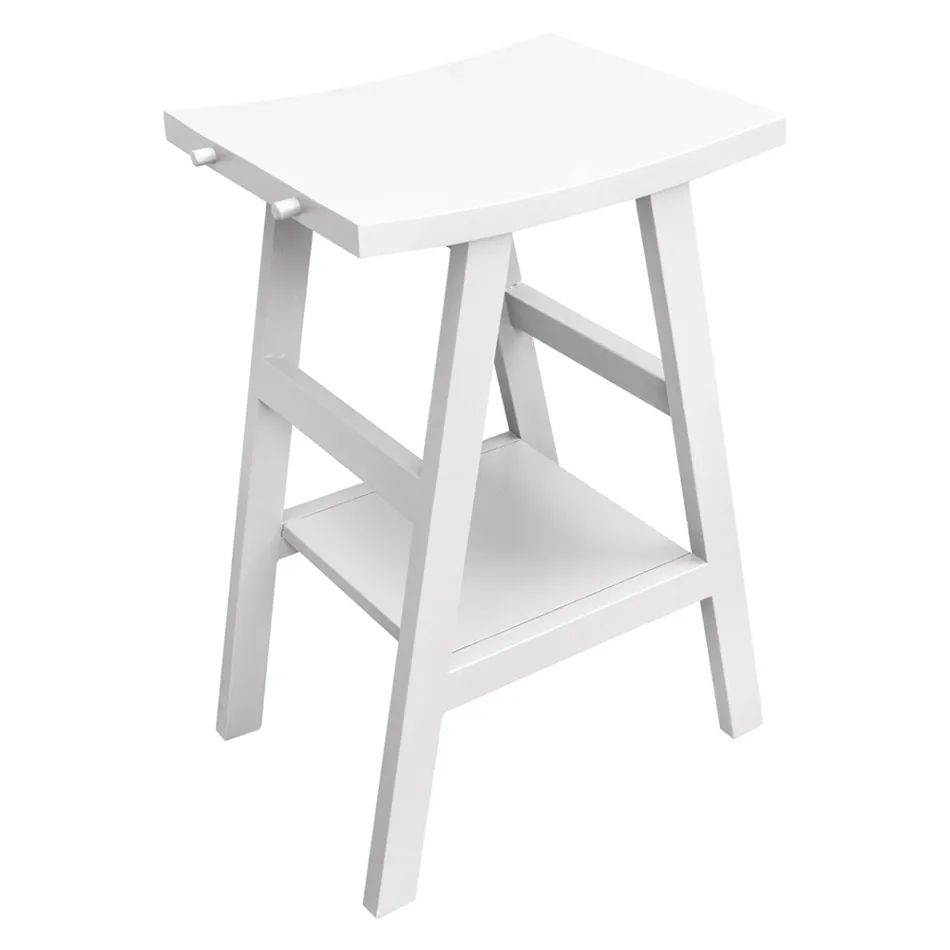 Design badkamermeubel in naturel teak met mat wit blad en steun - Raomi Viadurini