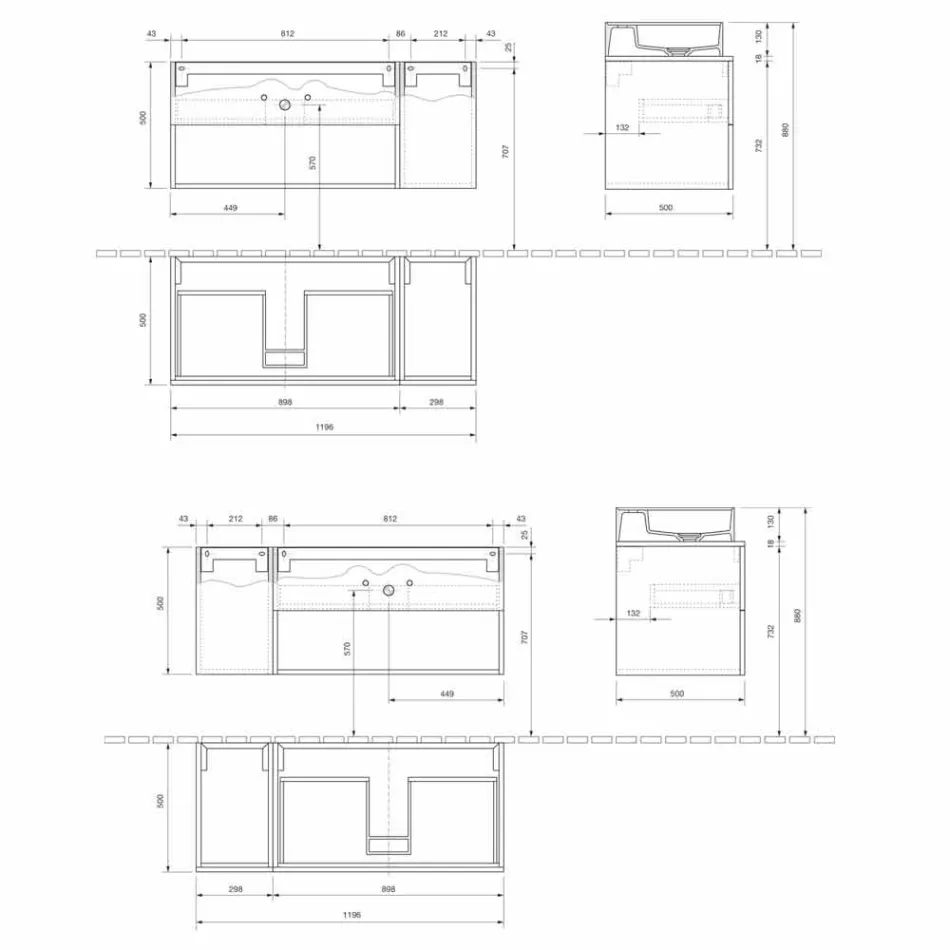Hangend design badkamermeubel met wastafel in moderne stijl - Pistillo Viadurini