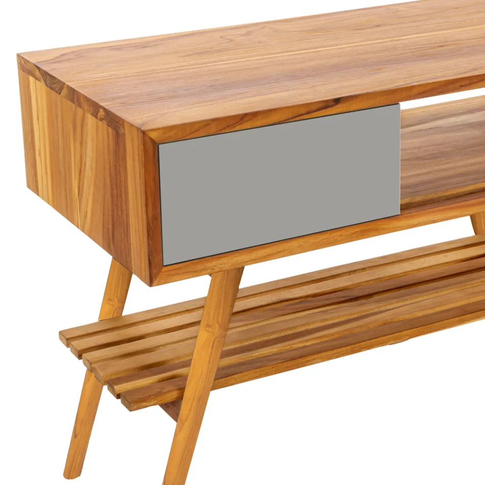 Reclaimed Teak grijze badkamerkast met grijze lade - Benoit Viadurini