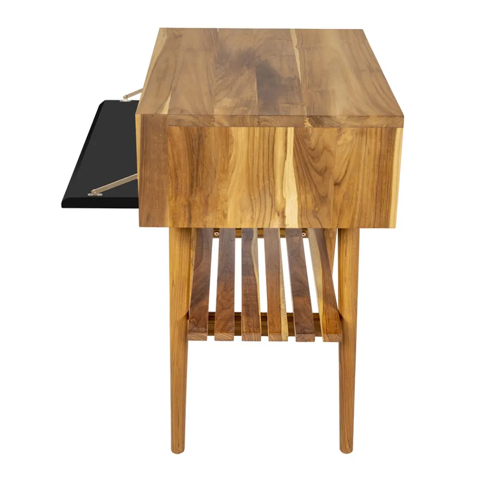 Moderne badkamerkast met houten afwerking en groot zwart blad - Gatien Viadurini