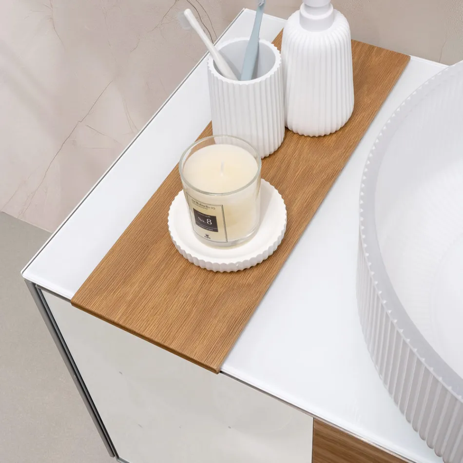 100 cm wandcloset voor de badkamer in 8 mm gehard glas en Europees eikenhout - Excelsior Viadurini