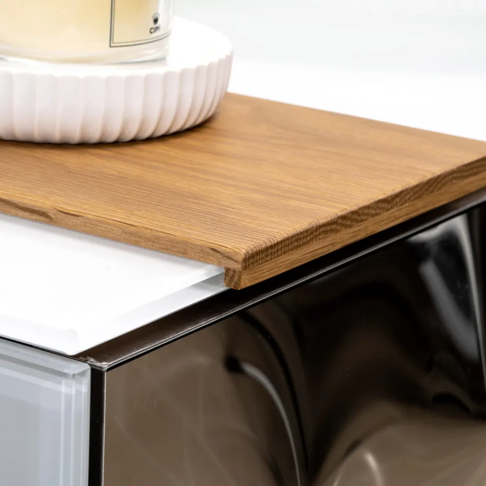 100 cm wandcloset voor de badkamer in 8 mm gehard glas en Europees eikenhout - Excelsior Viadurini