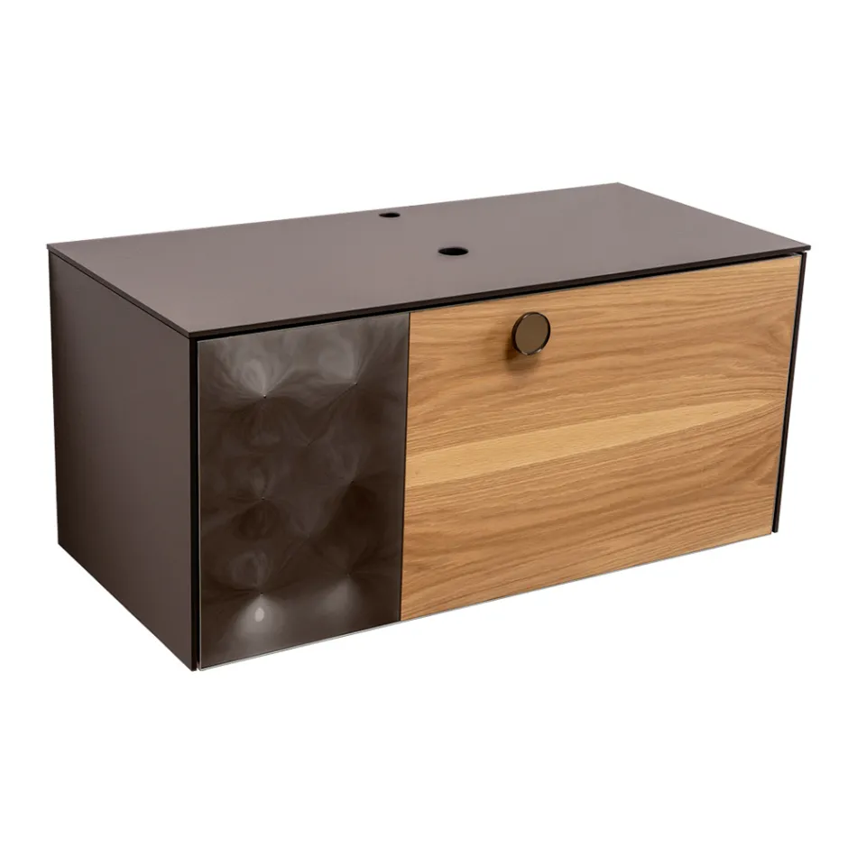 100 cm wandcloset voor de badkamer in 8 mm gehard glas en Europees eikenhout - Excelsior Viadurini