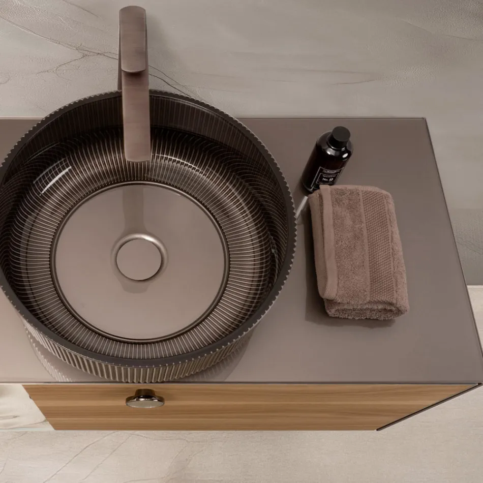 100 cm wandcloset voor de badkamer in 8 mm gehard glas en Europees eikenhout - Excelsior Viadurini