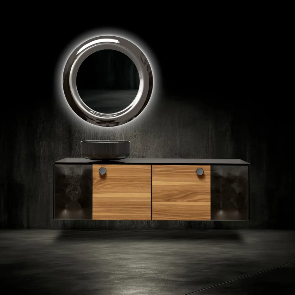 160 cm wandcloset in 8 mm gehard glas en Europees eikenhout - Excelsior Viadurini